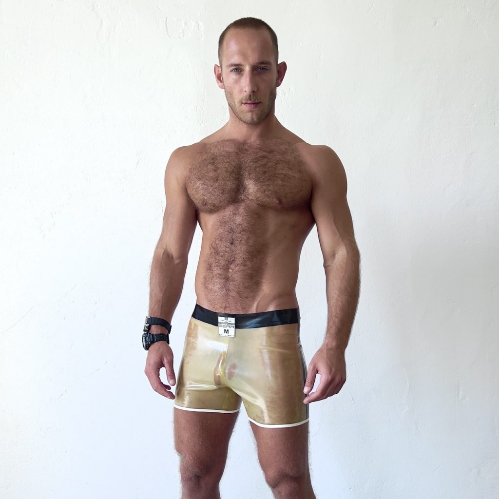 Latex hotpants bugger briefs