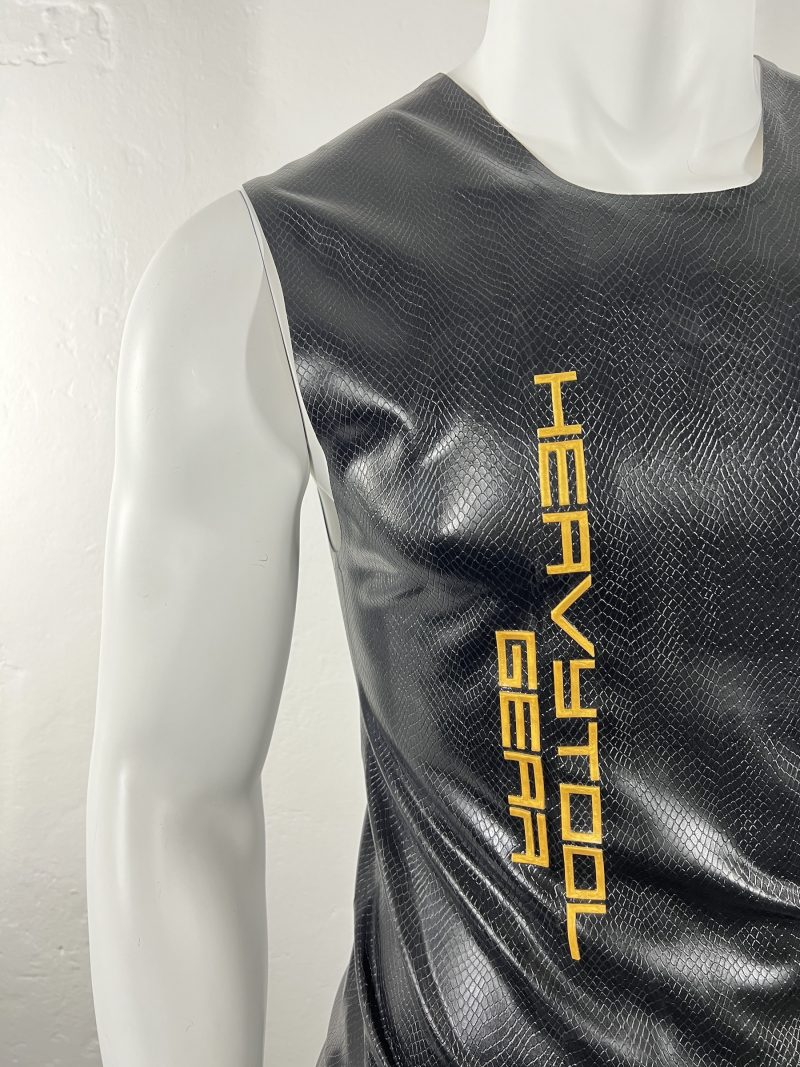 latex-rubber-fashion-fetish-heavytool-gear-black-gold-sleeveless-handmade-reptile-embossed