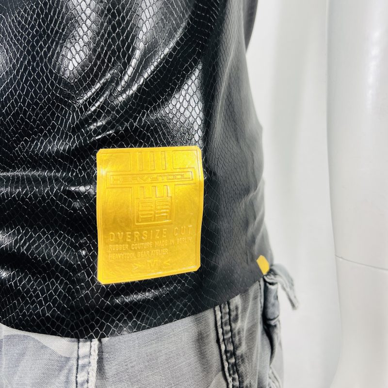 latex-rubber-fashion-fetish-heavytool-gear-black-gold-sleeveless-handmade-reptile-embossed
