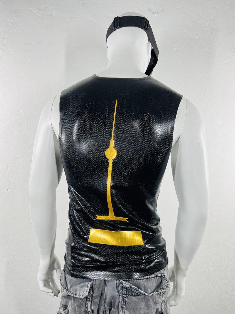 latex-rubber-fashion-fetish-heavytool-gear-black-gold-sleeveless-handmade-reptile-embossed