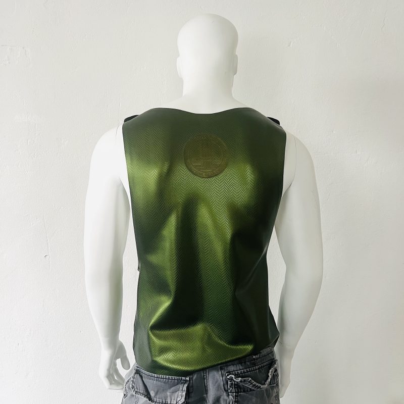 latex-rubber-fashion-fetish-heavytool-gear-jungle-green-sleeveless-handmade-reptile-embossed