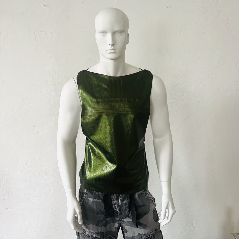 latex-rubber-fashion-fetish-heavytool-gear-jungle-green-sleeveless-handmade-reptile-embossed