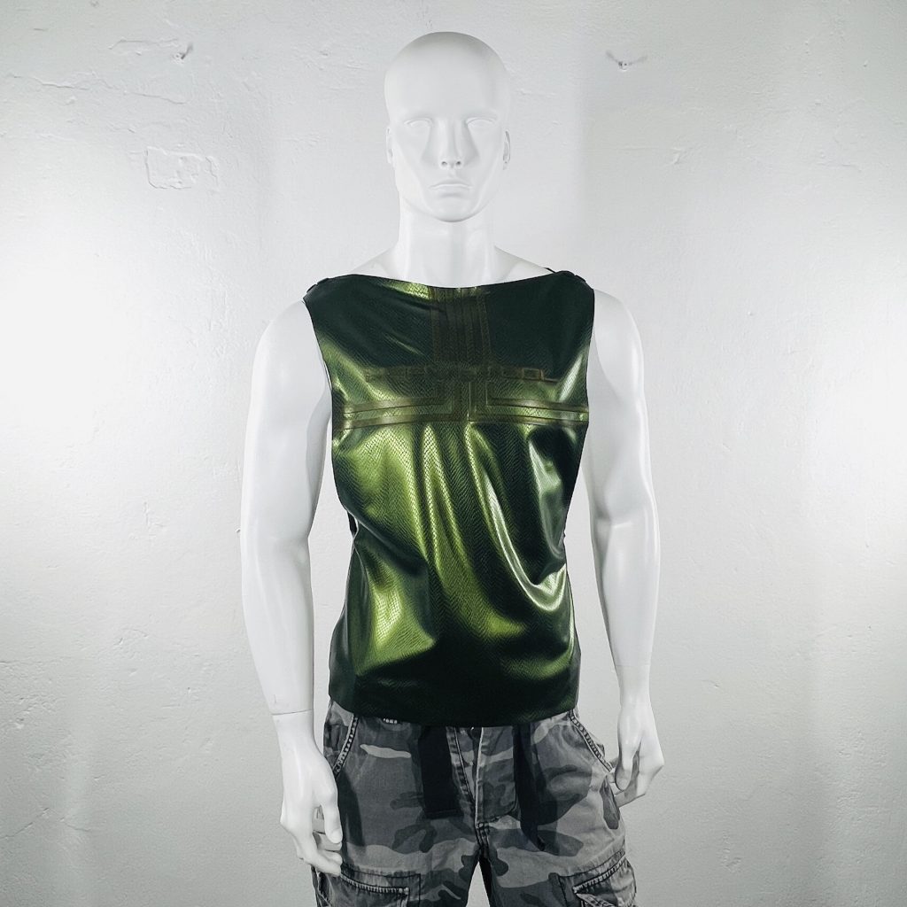 latex-rubber-fashion-fetish-heavytool-gear-jungle-green-sleeveless-handmade-reptile-embossed