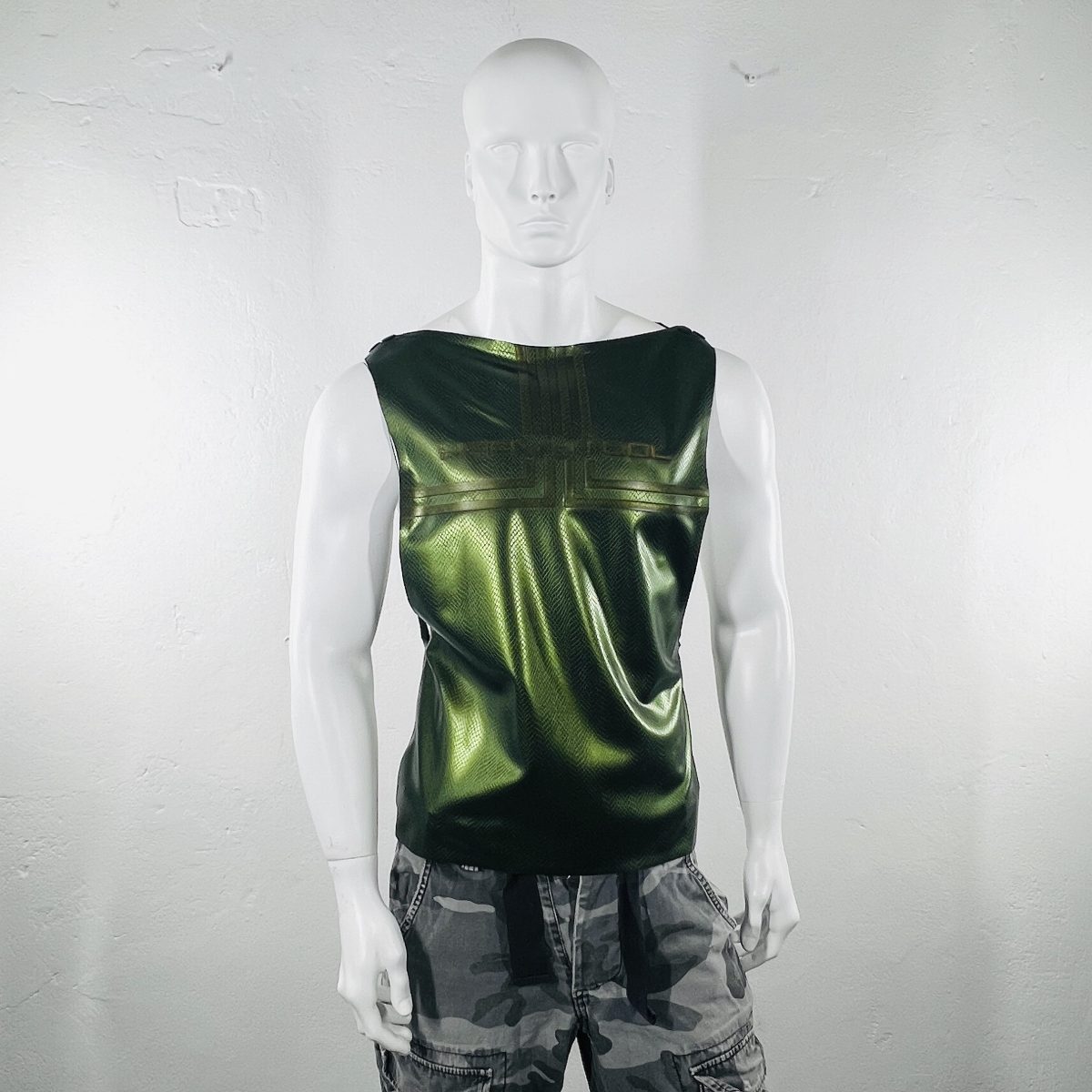latex-rubber-fashion-fetish-heavytool-gear-jungle-green-sleeveless-handmade-reptile-embossed