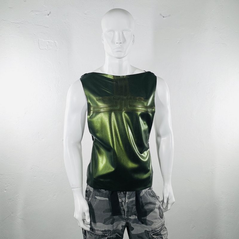 latex-rubber-fashion-fetish-heavytool-gear-jungle-green-sleeveless-handmade-reptile-embossed