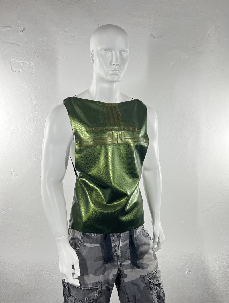 latex-rubber-fashion-fetish-heavytool-gear-jungle-green-sleeveless-handmade-reptile-embossed