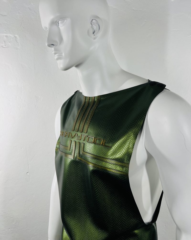 latex-rubber-fashion-fetish-heavytool-gear-jungle-green-sleeveless-handmade-reptile-embossed