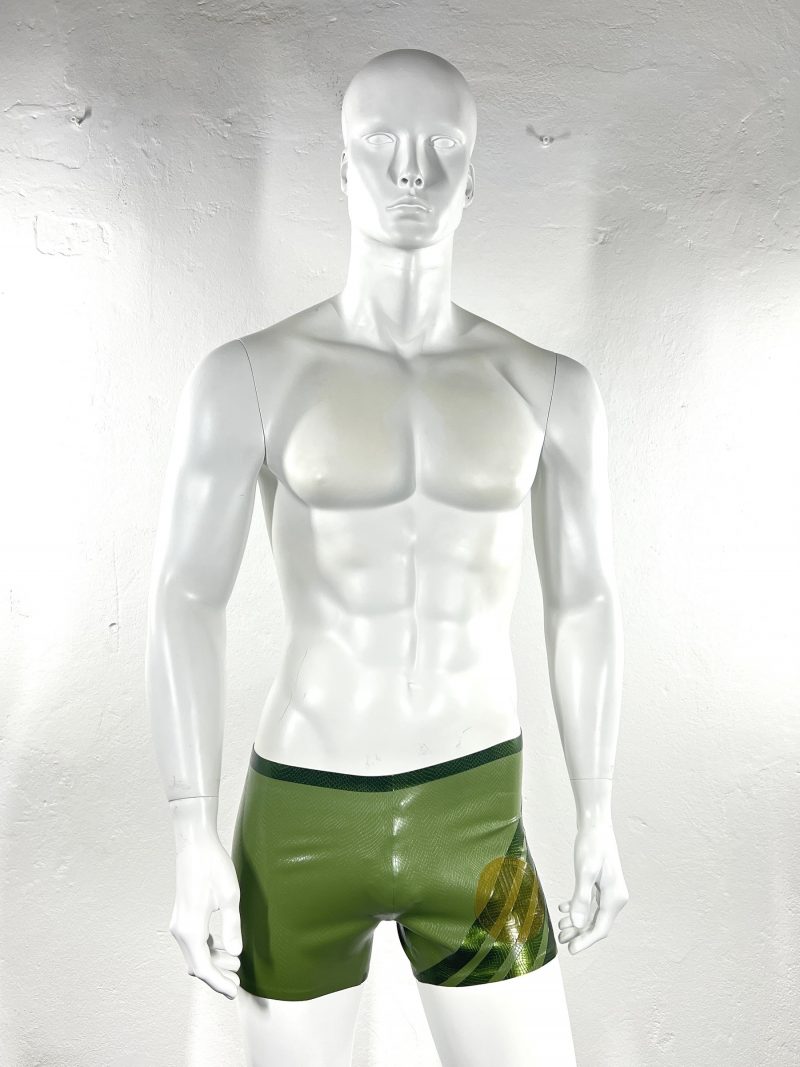 latex-rubber-fashion-fetish-heavytool-gear-oliv-green-shorts-trunks-handmade-reptile-embossed