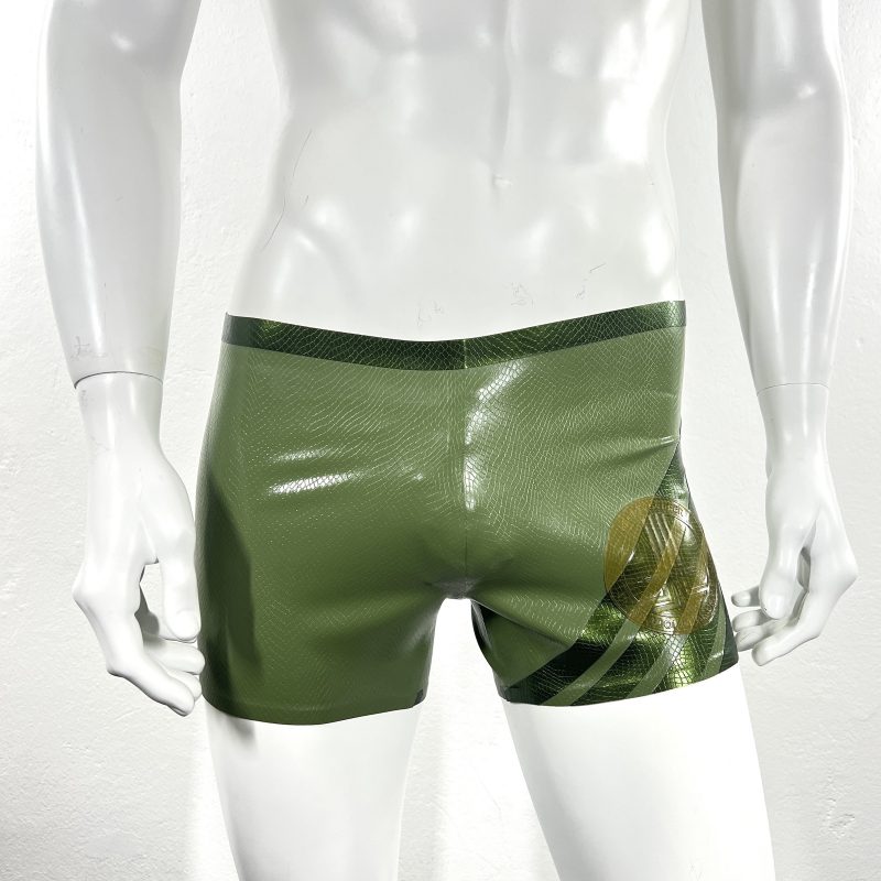 latex-rubber-fashion-fetish-heavytool-gear-oliv-green-shorts-trunks-handmade-reptile-embossed