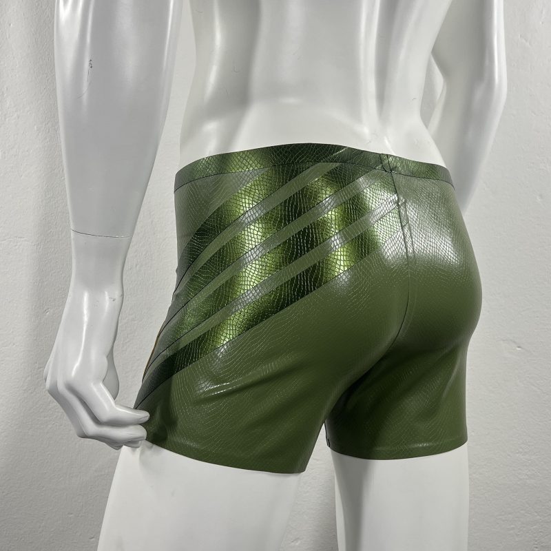 latex-rubber-fashion-fetish-heavytool-gear-oliv-green-shorts-trunks-handmade-reptile-embossed