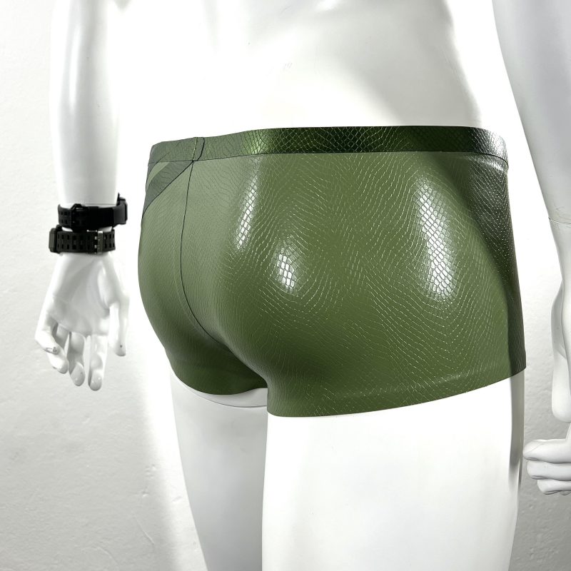 latex-rubber-fashion-fetish-heavytool-gear-oliv-green-swim-trunks-handmade-reptile-embossed