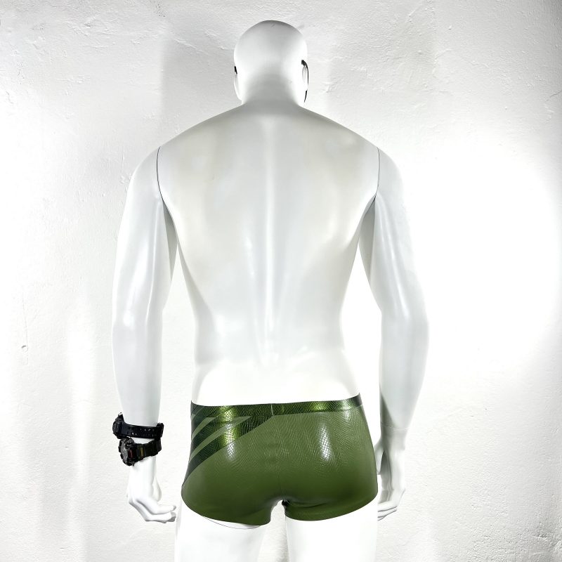 latex-rubber-fashion-fetish-heavytool-gear-oliv-green-swim-trunks-handmade-reptile-embossed