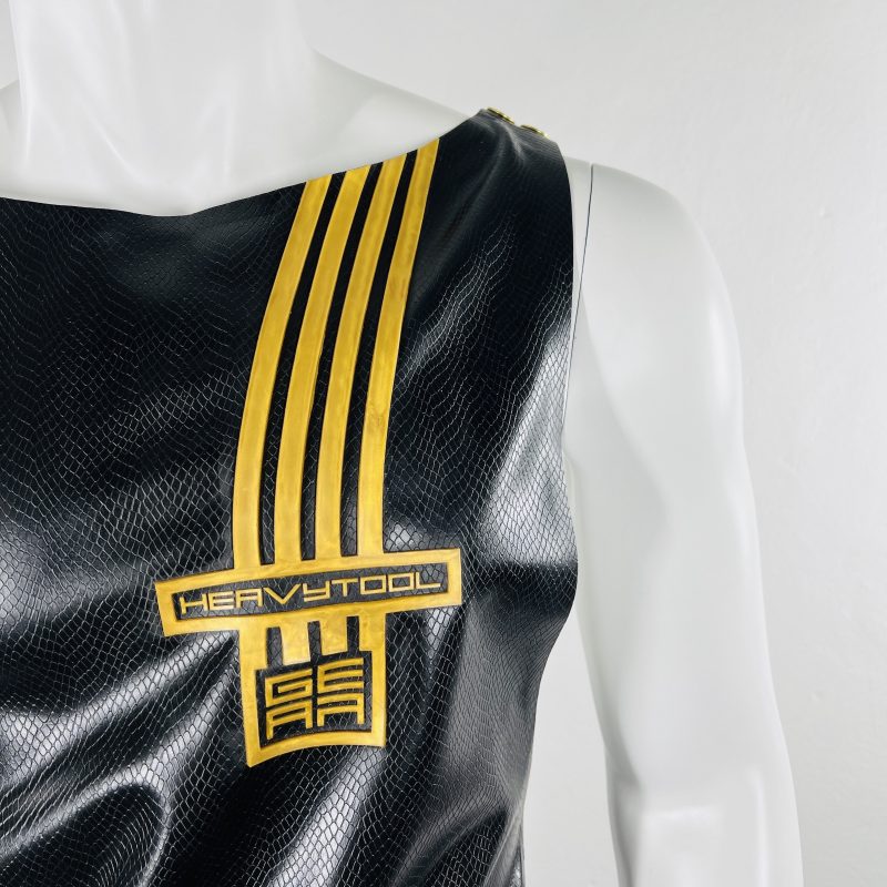 latex-rubber-fashion-fetish-heavytool-gear-sleeveless-gold-black-handmade-reptile-embossed