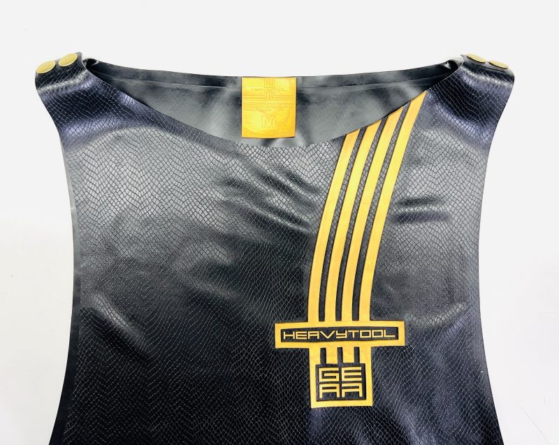 latex-rubber-fashion-fetish-heavytool-gear-sleeveless-gold-black-handmade-reptile-embossed