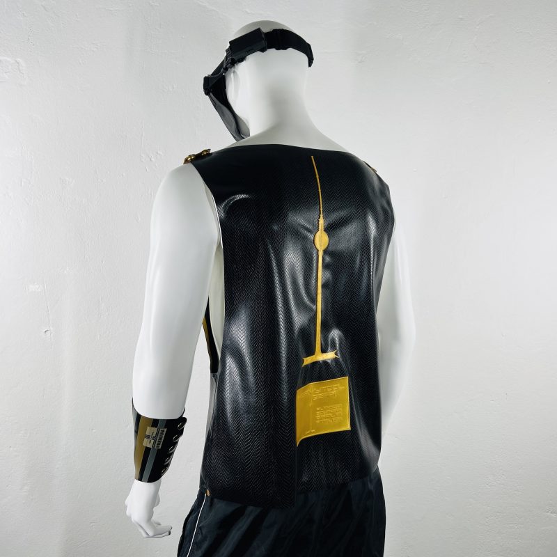 latex-rubber-fashion-fetish-heavytool-gear-sleeveless-gold-black-handmade-reptile-embossed