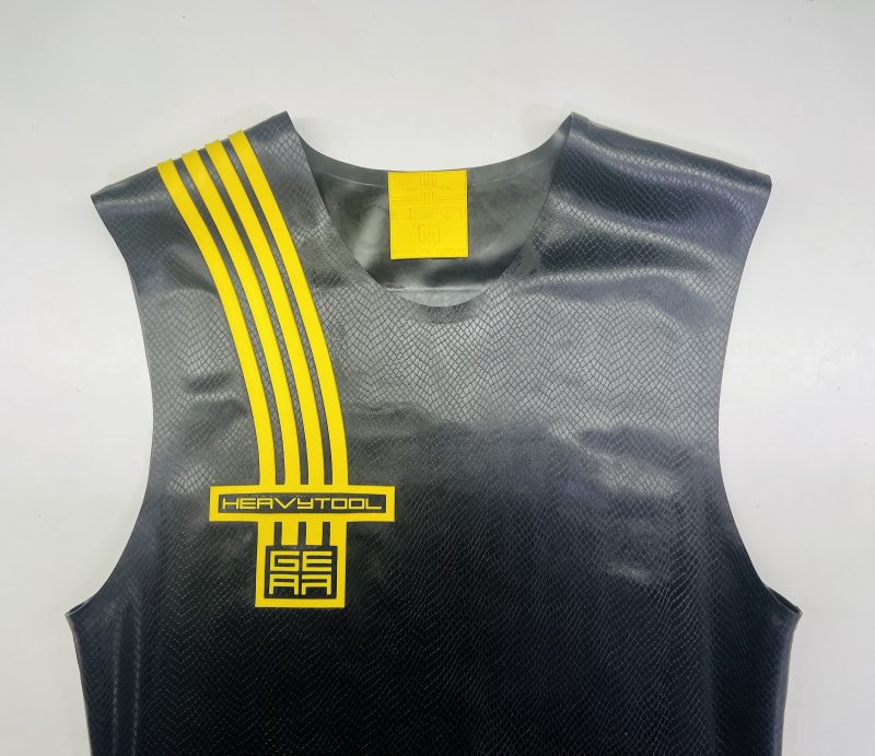 latex-rubber-fashion-fetish-heavytool-gear-sleeveless-yellow-black-handmade-reptile-embossed