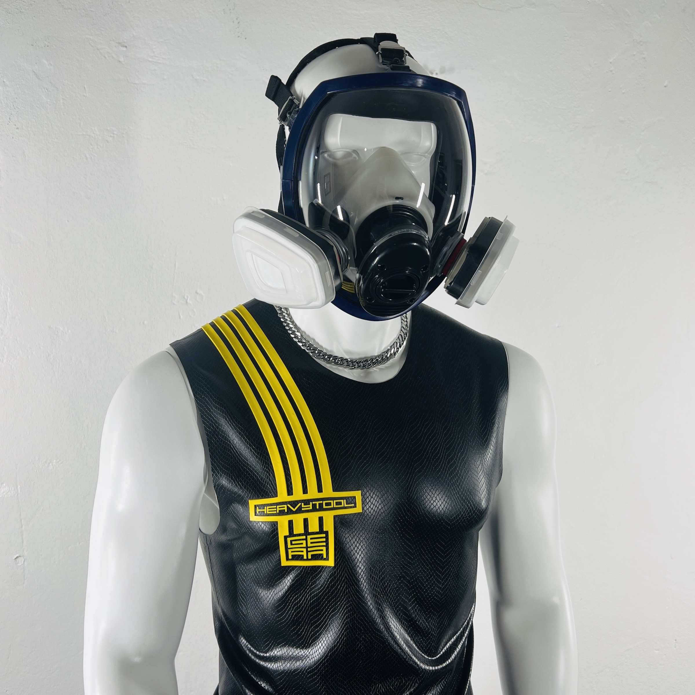 latex-rubber-fashion-fetish-heavytool-gear-sleeveless-yellow-black-handmade-reptile-embossed