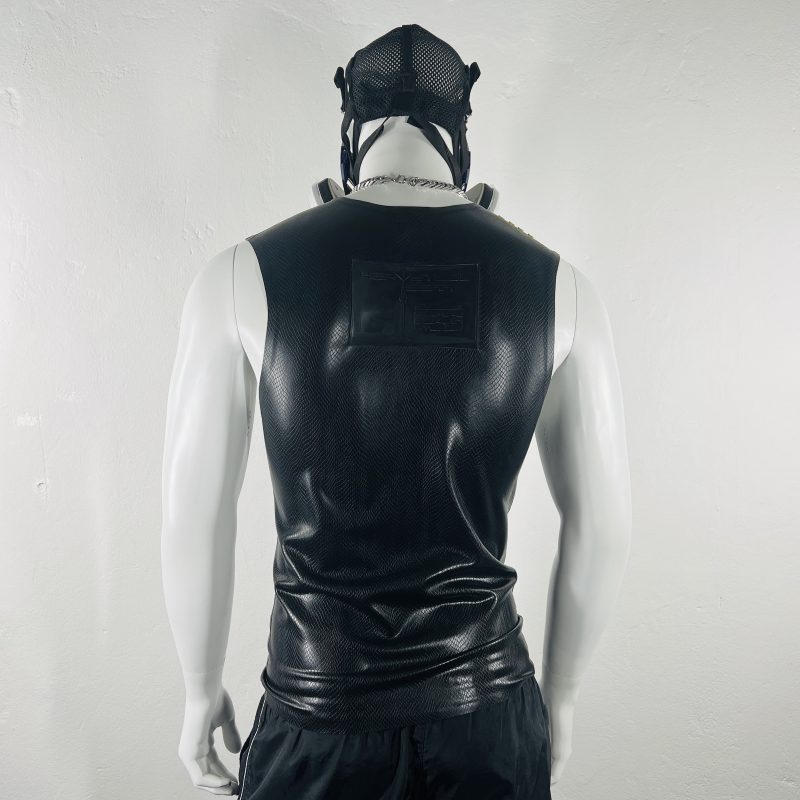 latex-rubber-fashion-fetish-heavytool-gear-sleeveless-yellow-black-handmade-reptile-embossed