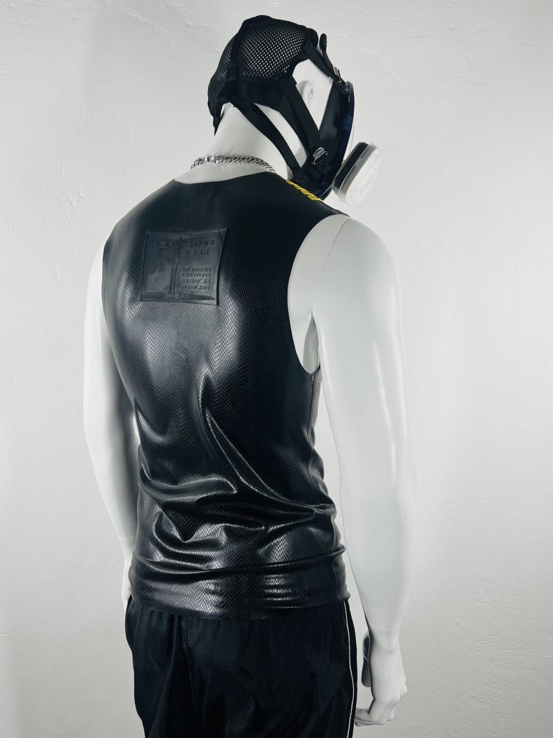 latex-rubber-fashion-fetish-heavytool-gear-sleeveless-yellow-black-handmade-reptile-embossed