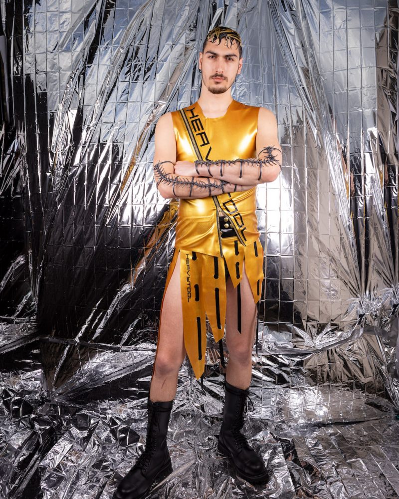 Kilt, Skirt, latex reptile embossed, gold